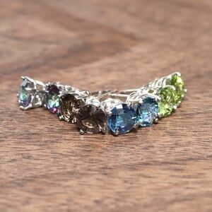 Sterling Silver Gemstone Stud Earrings Lot of 4 Smoky Quartz, Peridot, Topaz
